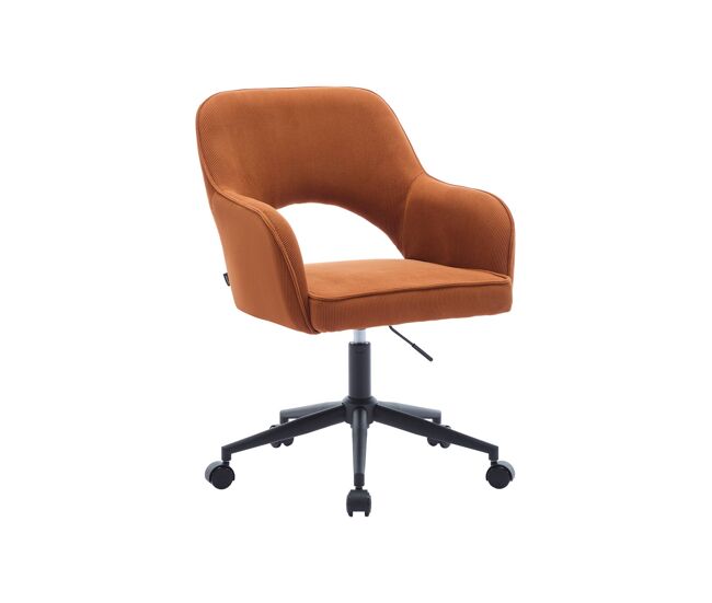 Silla de oficina con ruedas de pana fina y base negra, jim pana, camel, 60x62x99 cm