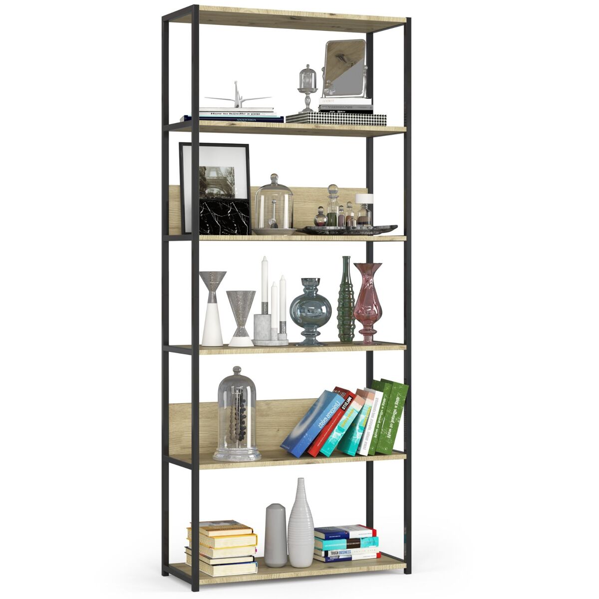 Estantería industrial AKORD metálica 80 Negro/ Madera