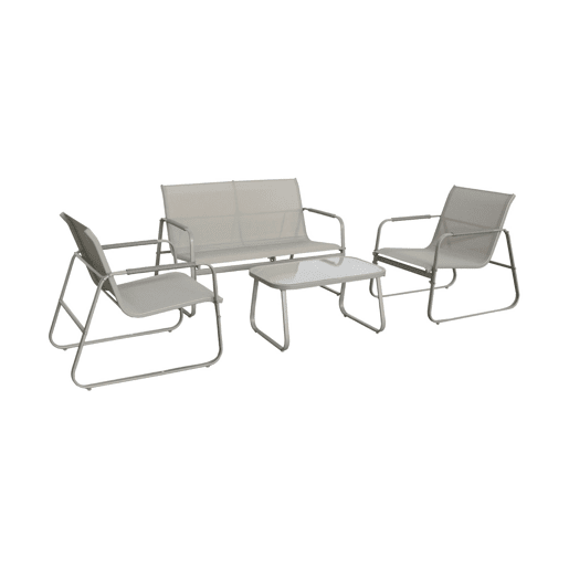 Conjunto de jardim relax em aço, 4 lugares, Noto, Verde caqui, 78x122x39 cm