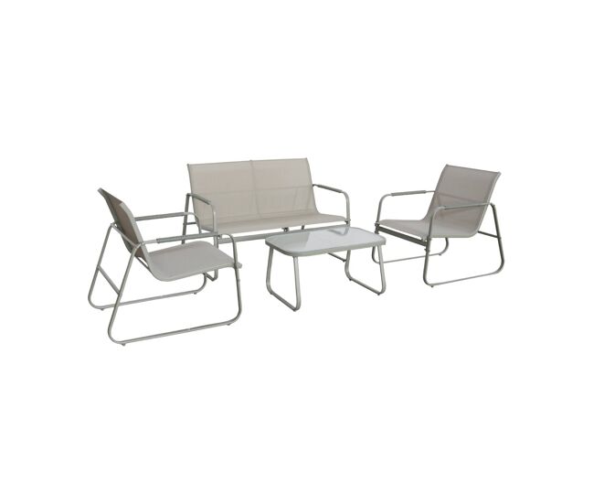 Conjunto de jardín de acero, 4 plazas verde kaki - 78x122x39 cm