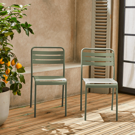 Cadeira de jardim em aço, set de 2, Amelia, Verde, 44x52x79 cm