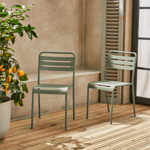 Cadeira de jardim em aço, set de 2, Amelia, Verde, 44x52x79 cm