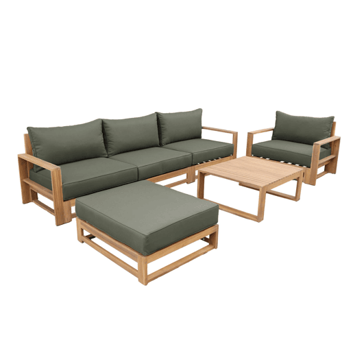 Conjunto de mobiliário de jardim com sofá e poltrona em madeira, 5 lugares, Mendoza, Madeira, 273x75x72.5 cm