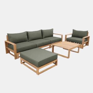 Conjunto de mobiliário de jardim com sofá e poltrona em madeira, 5 lugares, Mendoza, Madeira, 273x75x72.5 cm