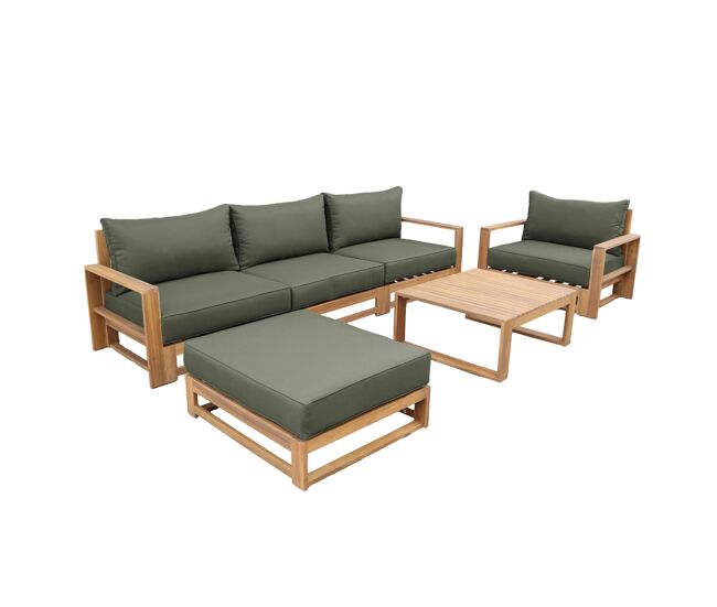Conjunto de jardín de madera, 5 plazas, mendoza, madera, 273x75x72.5 cm