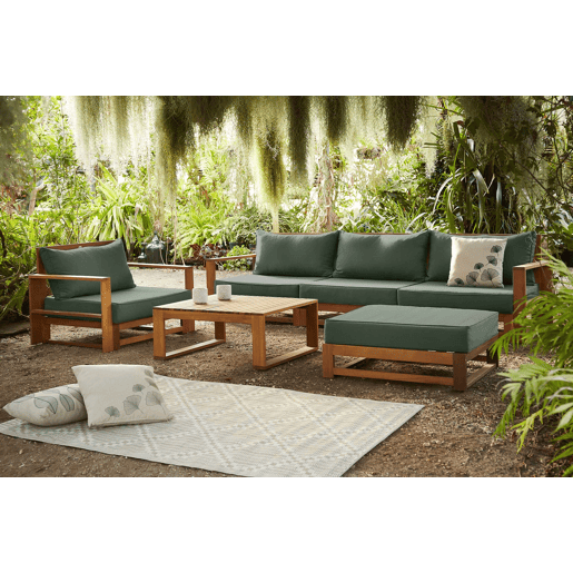 Conjunto de mobiliário de jardim com sofá e poltrona em madeira, 5 lugares, Mendoza, Madeira, 273x75x72.5 cm