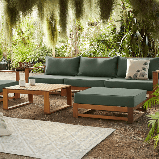 Conjunto de mobiliário de jardim com sofá e poltrona em madeira, 5 lugares, Mendoza, Madeira, 273x75x72.5 cm