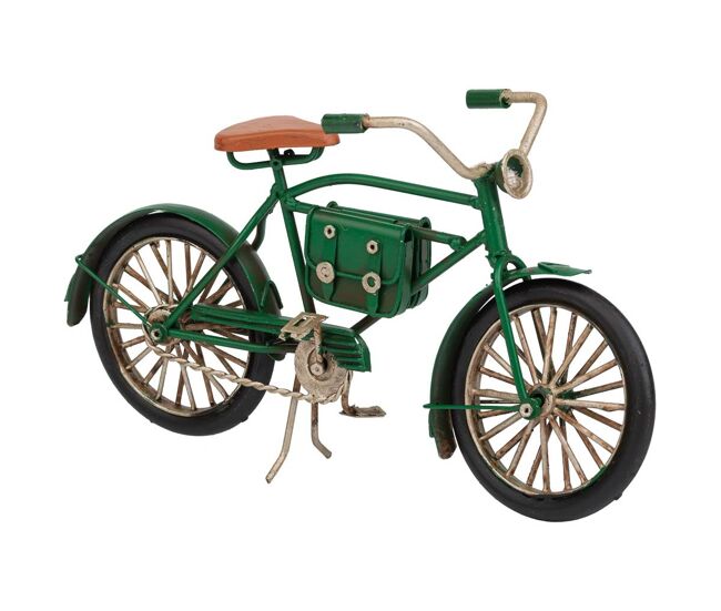 Bicicleta de metal en un tono verde vibrante mide 22x7x13h cm