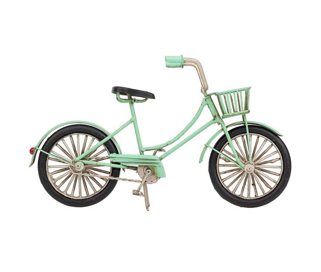 Bicicleta de metal en color verde tiene unas dimensiones de 22x6.5x13h cm