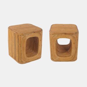 Mesa de cabeceira com nicho em rattan natural, set de 2, Baya, Natural, 45x45x50 cm
