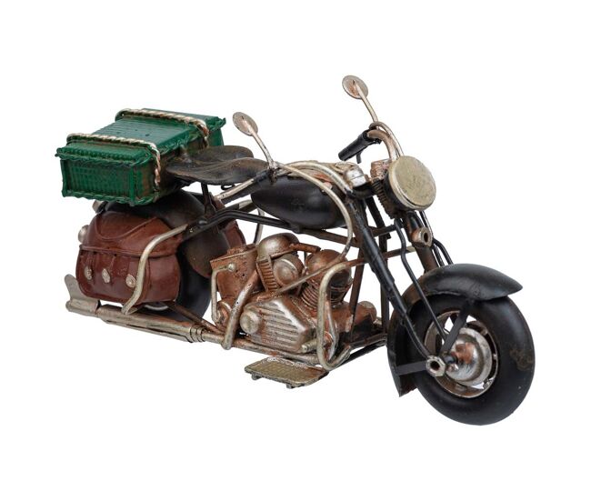 Moto de metal en color azul mide 19x8.5x10.5h cm