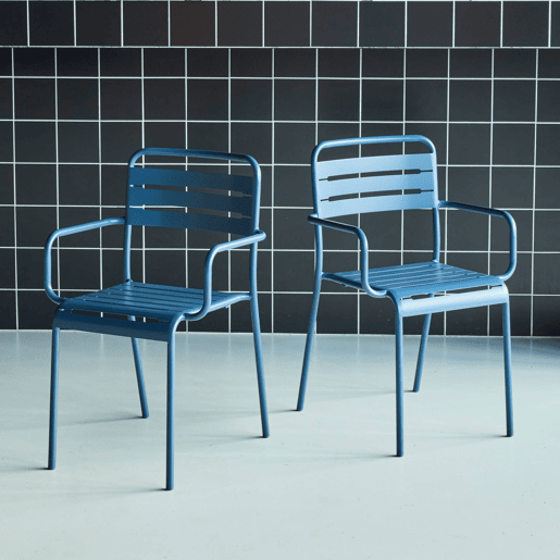 Cadeira de jardim em aço, set de 2, Amelia, Azul-marinho, 50.4x53x79.5 cm