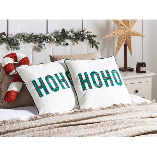 Conjunto de 2 almofadas decorativas JOYCANDY Algodão 45 x 45 cm Branco Padrão natalicio