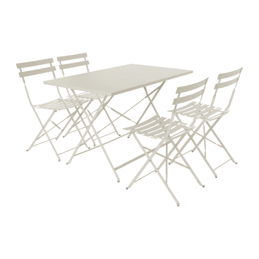 Mesa de jardim bistrô dobrável em metal, 4 cadeiras, Emilia, Beige, 110x70x72 cm