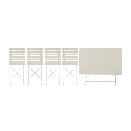 Mesa de jardim bistrô dobrável em metal, 4 cadeiras, Emilia, Beige, 110x70x72 cm