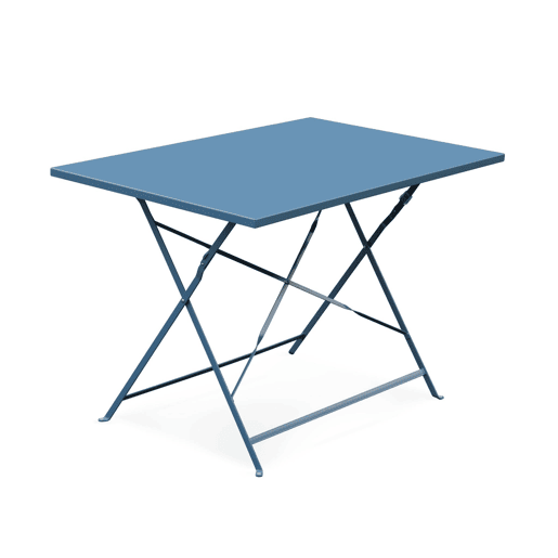 Mesa de jardim bistrô dobrável em metal, 4 cadeiras, Emilia, Azul cinza, 110x70x72 cm
