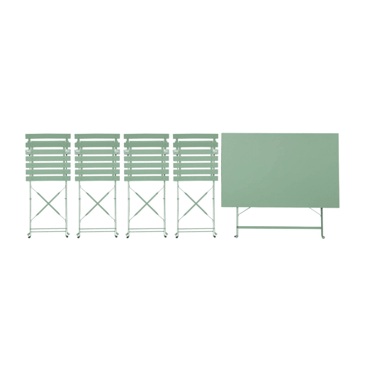 Mesa de jardim bistrô dobrável em metal, 4 cadeiras, Emilia, Verde cinzento, 110x70x72 cm