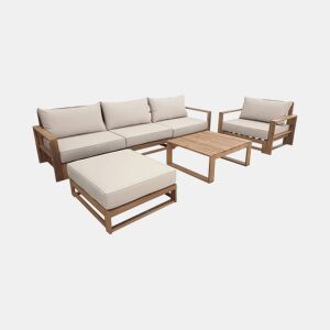 Conjunto de mobiliário de jardim com sofá e poltrona em madeira, 5 lugares, Mendoza, Madeira, 273x75x72.5 cm