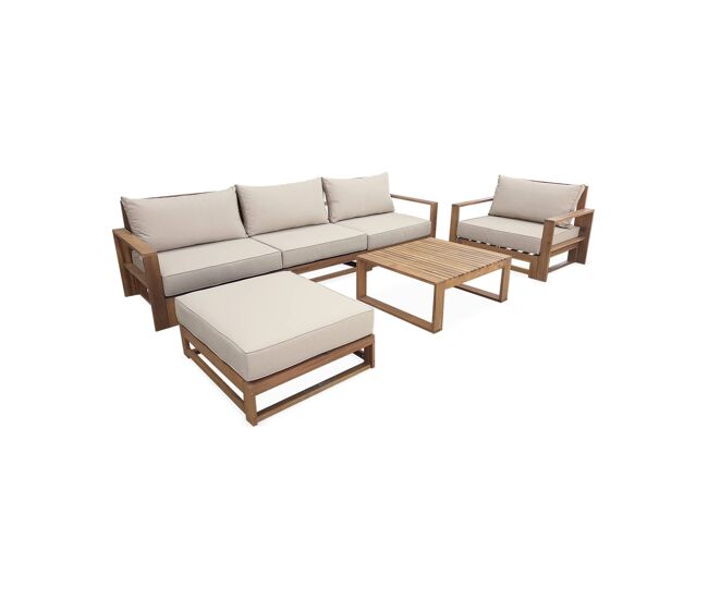 Conjunto de jardín de madera, 5 plazas, mendoza, madera, 273x75x72.5 cm