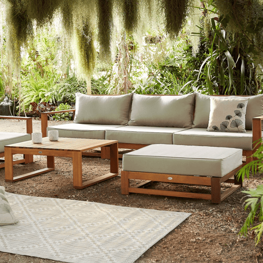 Conjunto de mobiliário de jardim com sofá e poltrona em madeira, 5 lugares, Mendoza, Madeira, 273x75x72.5 cm