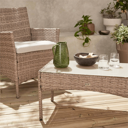 Conjunto de sofá de jardim em resina trançada, 4 lugares, Moltes, Natural, 104x59x85.5 cm