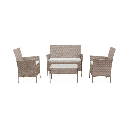 Conjunto de sofá de jardim em resina trançada, 4 lugares, Moltes, Natural, 104x59x85.5 cm