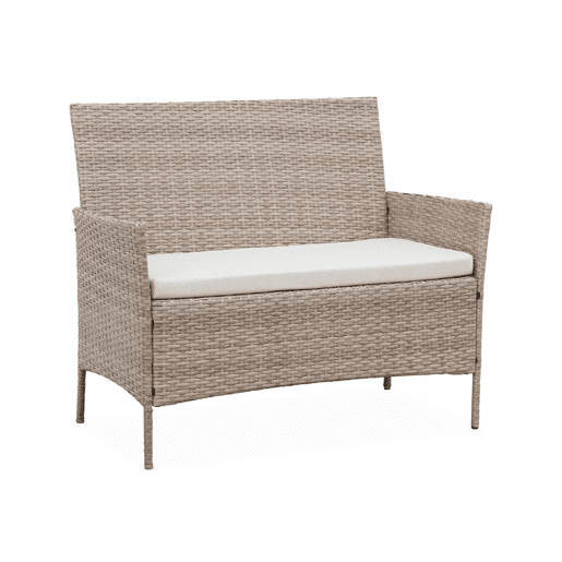 Conjunto de sofá de jardim em resina trançada, 4 lugares, Moltes, Natural, 104x59x85.5 cm
