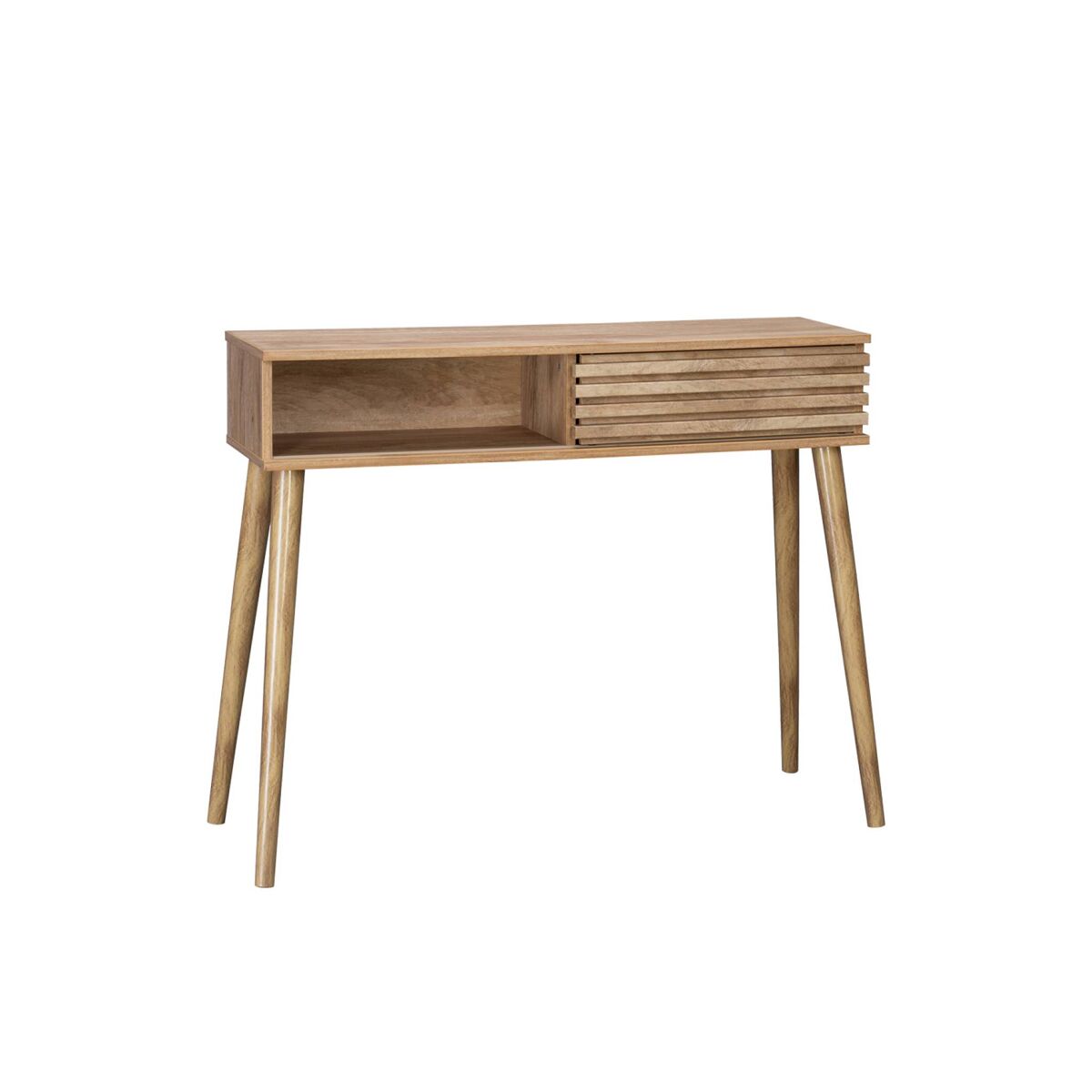 Consola escandinava efecto madera y puerta corredera, 100cm, madere, natural, 29x100x81 cm