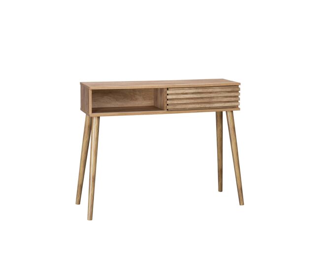 Consola escandinava efecto madera y puerta corredera, 100cm, madere, natural, 29x100x81 cm