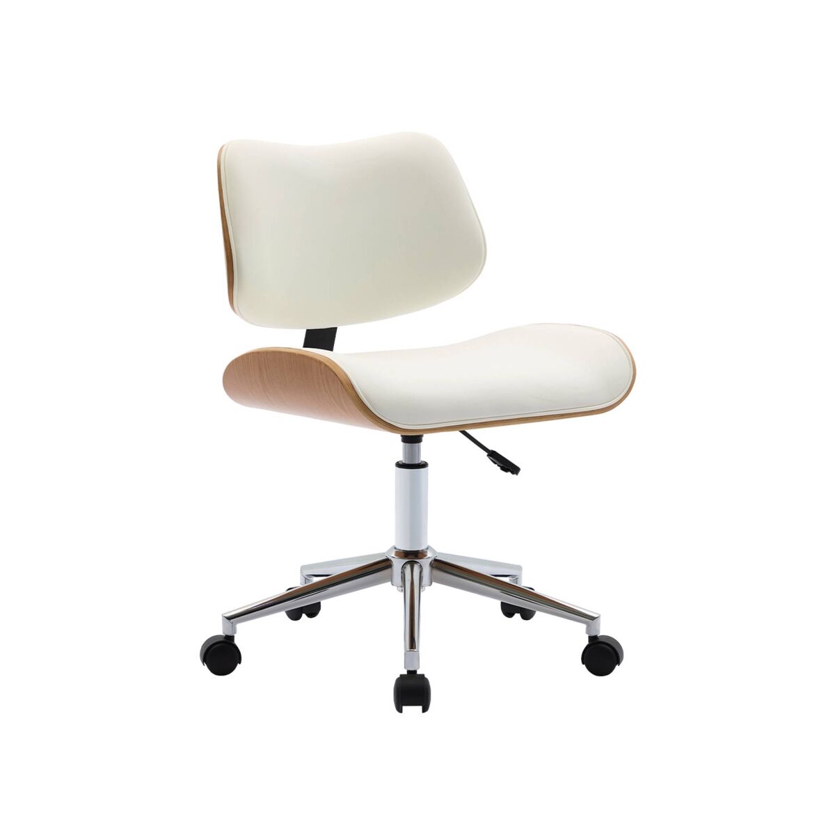 Silla de oficina con ruedas, madera curvada y acabado en polipiel, karen, blanco, 52x53x88 cm