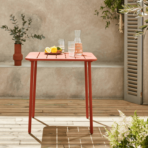 Mesa de jardim metálica de 2 lugares, Amelia 70cm, Terracota, 70x70x72.5 cm