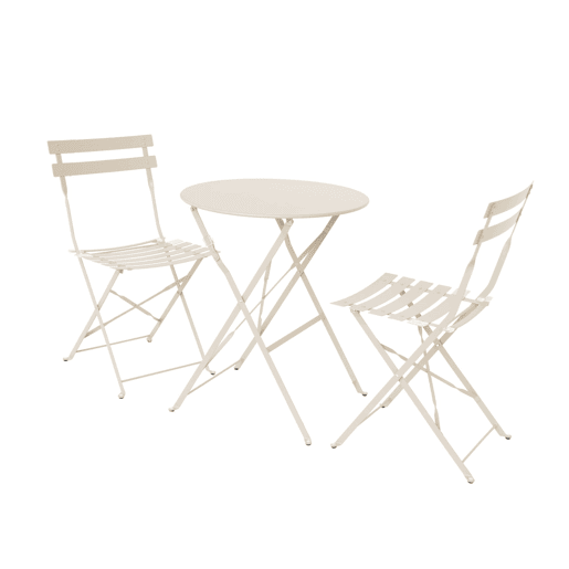 Mesa de jardim bistrô dobrável em metal, 2 cadeiras, Emilia, Beige, 60x60x71 cm