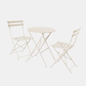 Mesa de jardim bistrô dobrável em metal, 2 cadeiras, Emilia, Beige, 60x60x71 cm