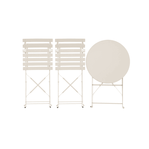 Mesa de jardim bistrô dobrável em metal, 2 cadeiras, Emilia, Beige, 60x60x71 cm