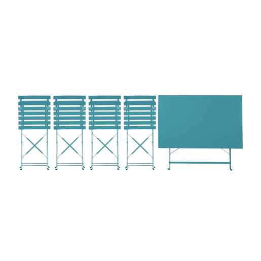 Mesa de jardim bistrô dobrável em metal, 4 cadeiras, Emilia, Azul esverdeado, 110x70x72 cm Mesa de jardim bistrô dobrável em metal, 4 cadeiras, Emilia, Azul esverdeado, 110x70x72 cm