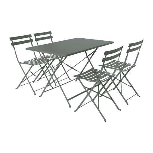 Mesa de jardim bistrô dobrável em metal, 4 cadeiras, Emilia, Verde caqui, 110x70x71 cm
