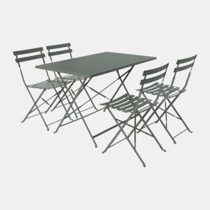 Mesa de jardim bistrô dobrável em metal, 4 cadeiras, Emilia, Verde caqui, 110x70x71 cm