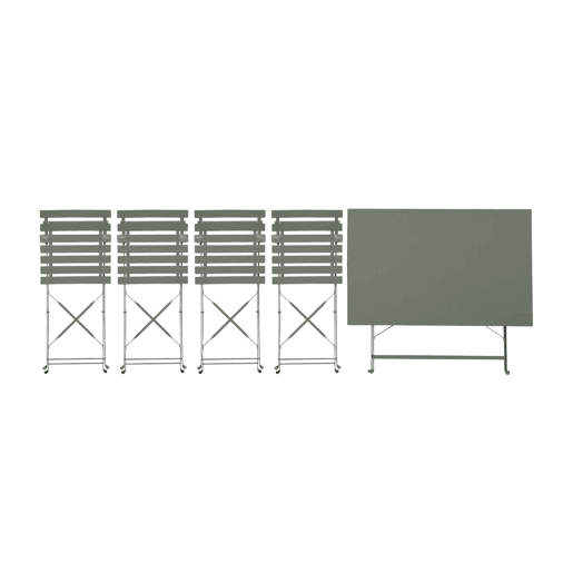 Mesa de jardim bistrô dobrável em metal, 4 cadeiras, Emilia, Verde caqui, 110x70x71 cm