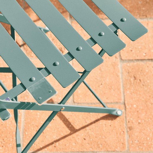 Mesa de jardim bistrô dobrável em metal, 2 cadeiras, Emilia, Azul esverdeado, 60x60x71 cm