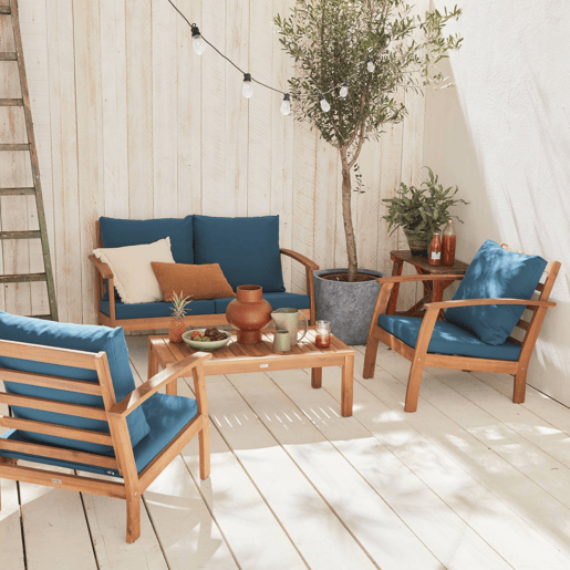 Conjunto de mobiliário de jardim de madeira, 4 lugares, Ushuaia, Madeira, 123x82.7x74.6 cm