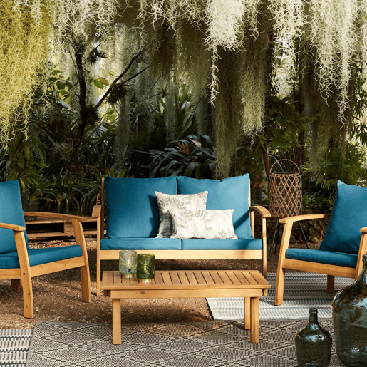 Conjunto de mobiliário de jardim de madeira, 4 lugares, Ushuaia, Madeira, 123x82.7x74.6 cm