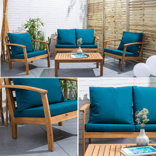 Conjunto de mobiliário de jardim de madeira, 4 lugares, Ushuaia, Madeira, 123x82.7x74.6 cm