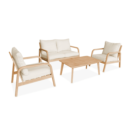 Mobiliário de jardim relax com sofá em madeira de acácia, Carnota, Beige, 120x83.5x72.5 cm