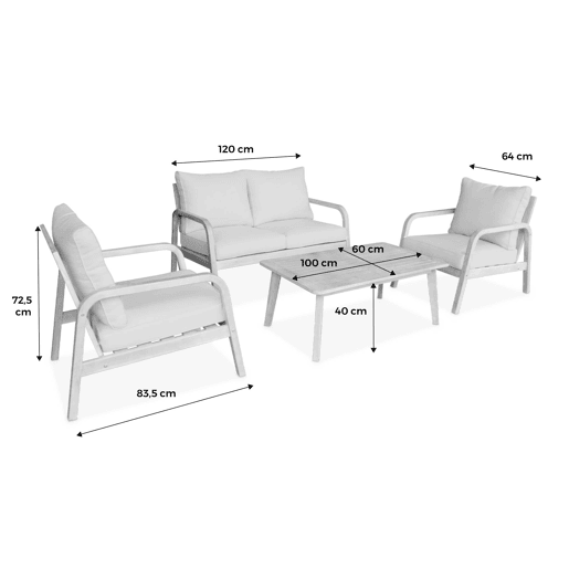 Mobiliário de jardim relax com sofá em madeira de acácia, Carnota, Beige, 120x83.5x72.5 cm