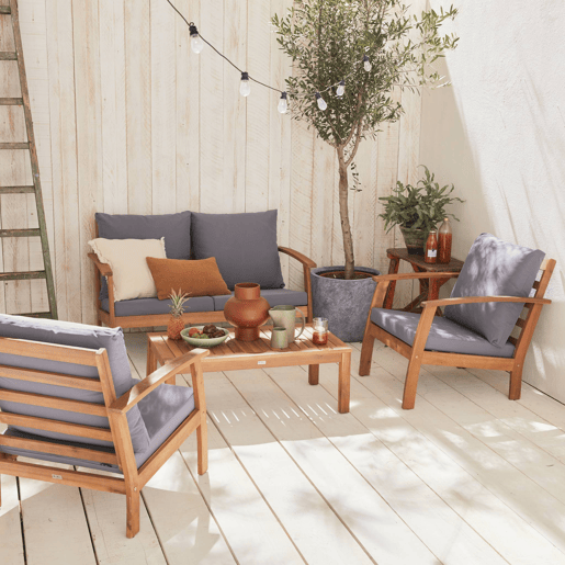 Conjunto de mobiliário de jardim de madeira, 4 lugares, Ushuaia, Madeira, 123x82.7x74.6 cm