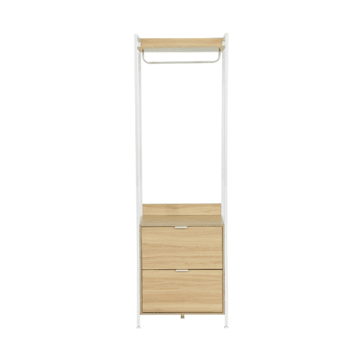 Módulo de roupeiro com 1 roupeiro, 2 gavetas e 1 prateleira, Clever, Branco, 60x48x190 cm