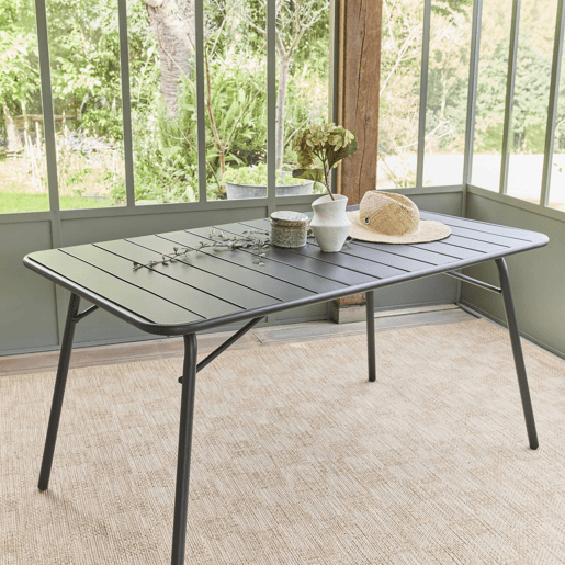 Mesa de jardim dobrável metálica, 6 lugares, Amelia 140cm, Antracite, 141.2x80x72.5 cm