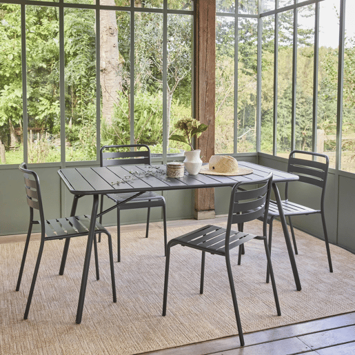 Mesa de jardim dobrável metálica, 6 lugares, Amelia 140cm, Antracite, 141.2x80x72.5 cm