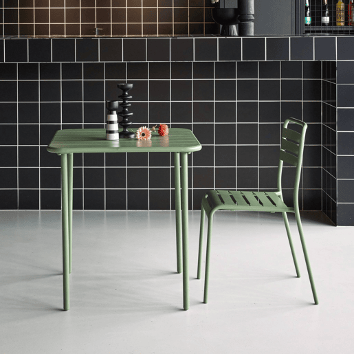 Mesa de jardim metálica de 2 lugares, Amelia 70cm, Verde, 70x70x72.5 cm