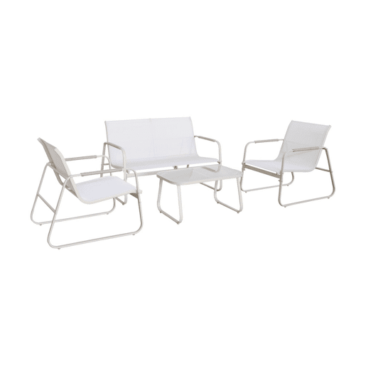 Conjunto de jardim relax em aço, 4 lugares, Noto, Beige, 78x122x39 cm